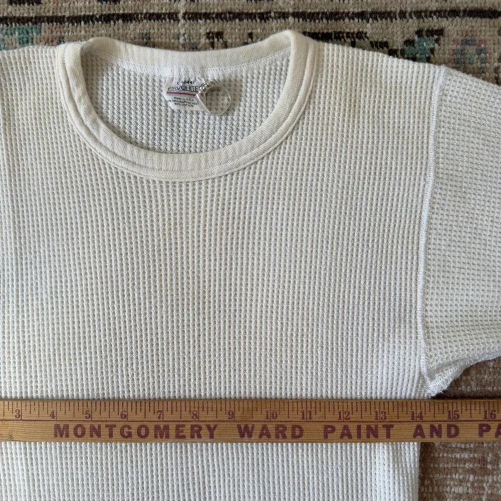 Vintage Favorite Thermal Shirt Waffle Knit Long Sleeve Off White Cream Large USA